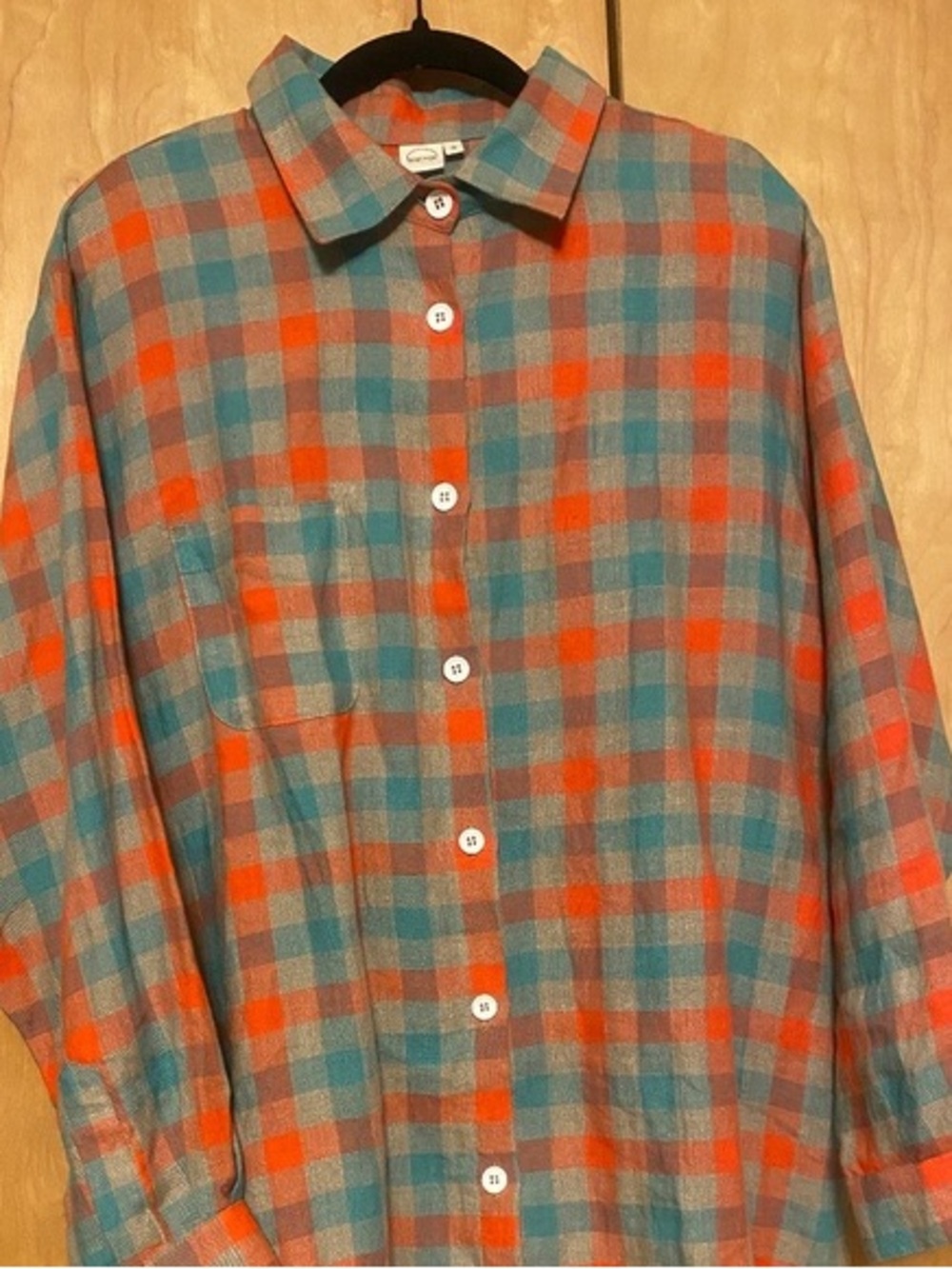 Plaid Button-Up Shirt in Teal and Orange